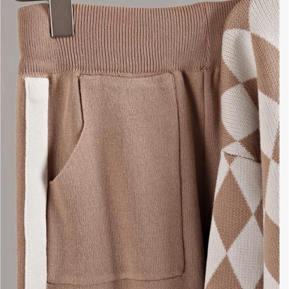 Favorite Girl knitted 2 piece khaki hooded sweater pocket harem pants w stripe - Picture 3 of 16